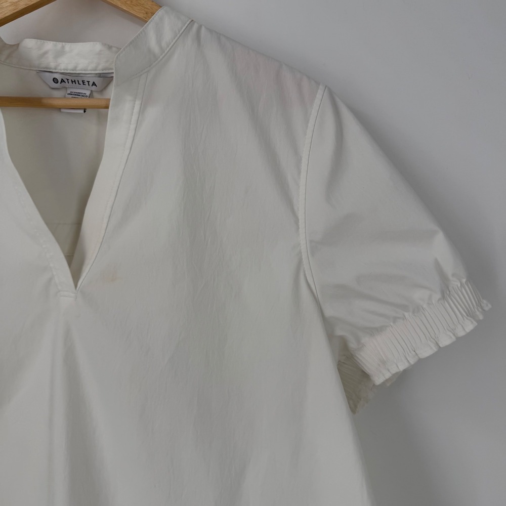 Athleta Levitate Poplin Tee Womens Medium White V-Neck Smocked Puff Sleeve Top - Picture 5 of 10